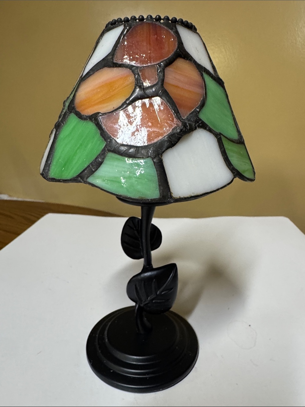 Fairy Light Lamp Floral Tealight Candle Holder Stained Glass Shade 8.75”